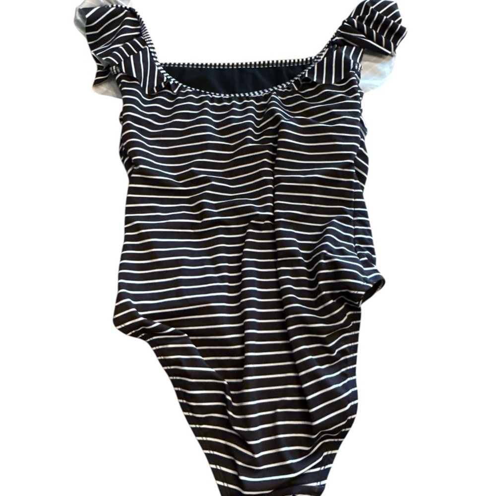 Vince Camuto Off-Shoulder Striped One Piece - Black and White - Picture 7 of 7